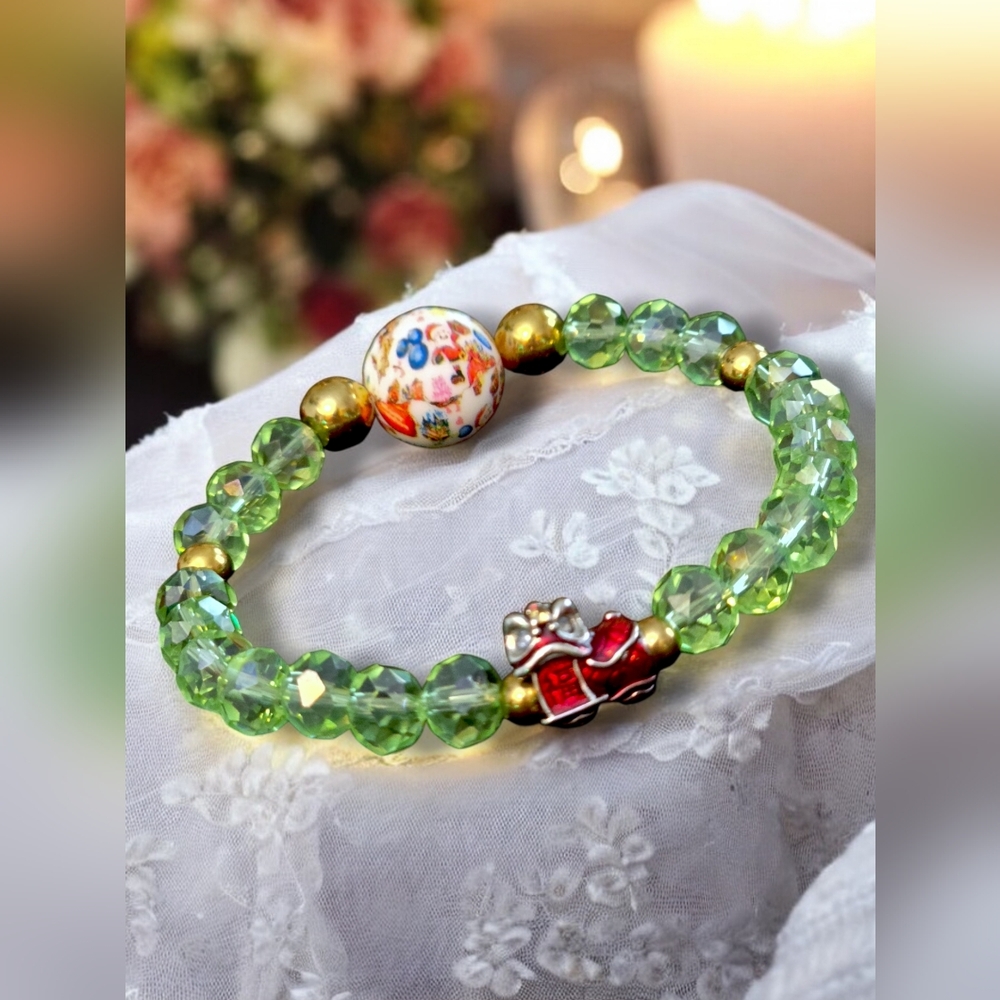 Set of two Christmas bracelets. Austrian crystals. Silicone main bead and 18k...
